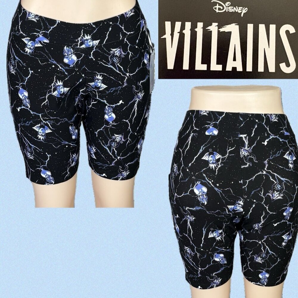 Disney +5 Black Villains Graphic Elastic Waistband Cotton Stretch Bike Shorts